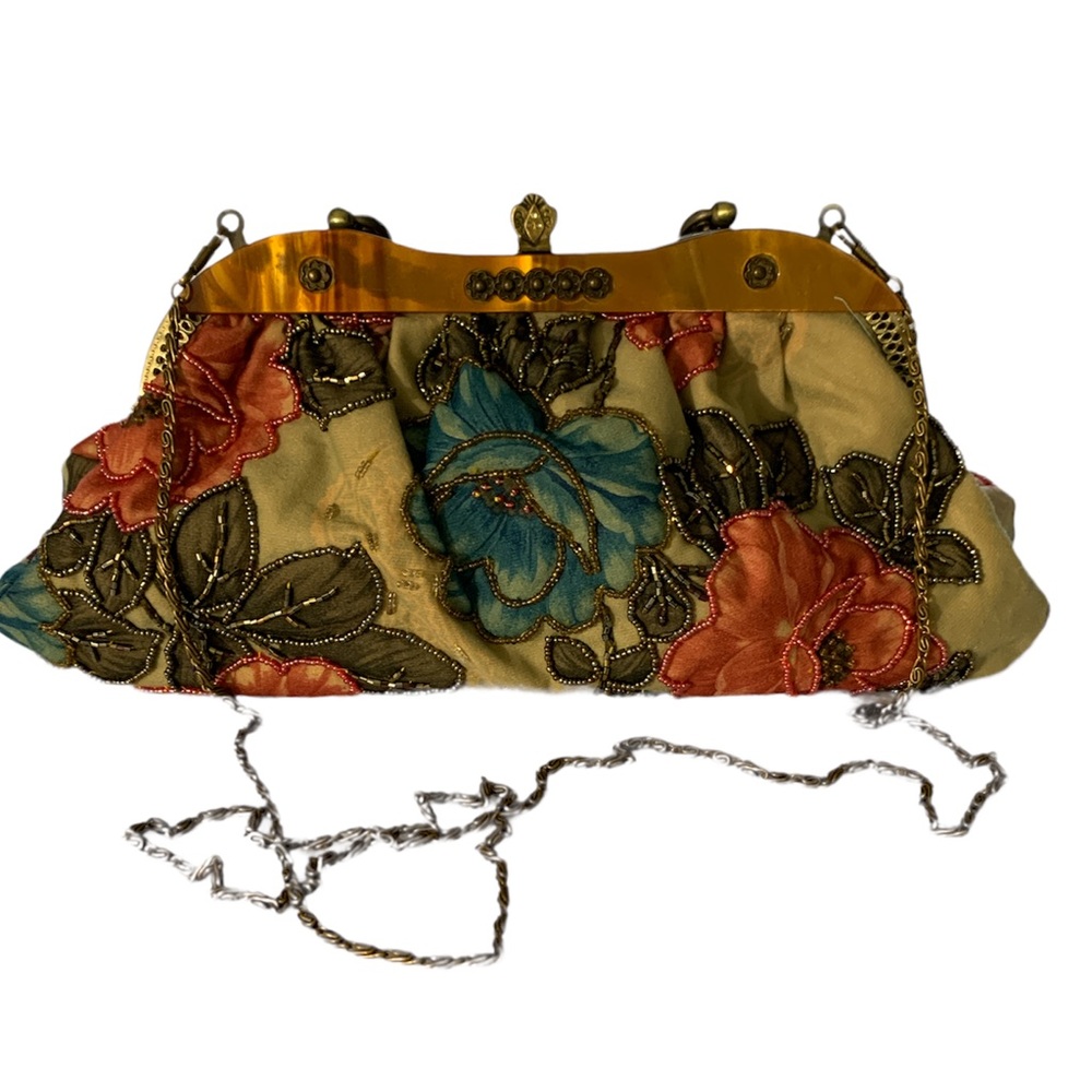 Vintage Floral Clutch With Antique Gold Hardware